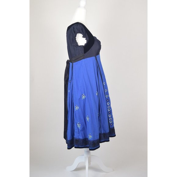 Anthropologie Vintage Lithe Silent Solstice Blue/Black Embroidered Dress Size 4 - Picture 4 of 10